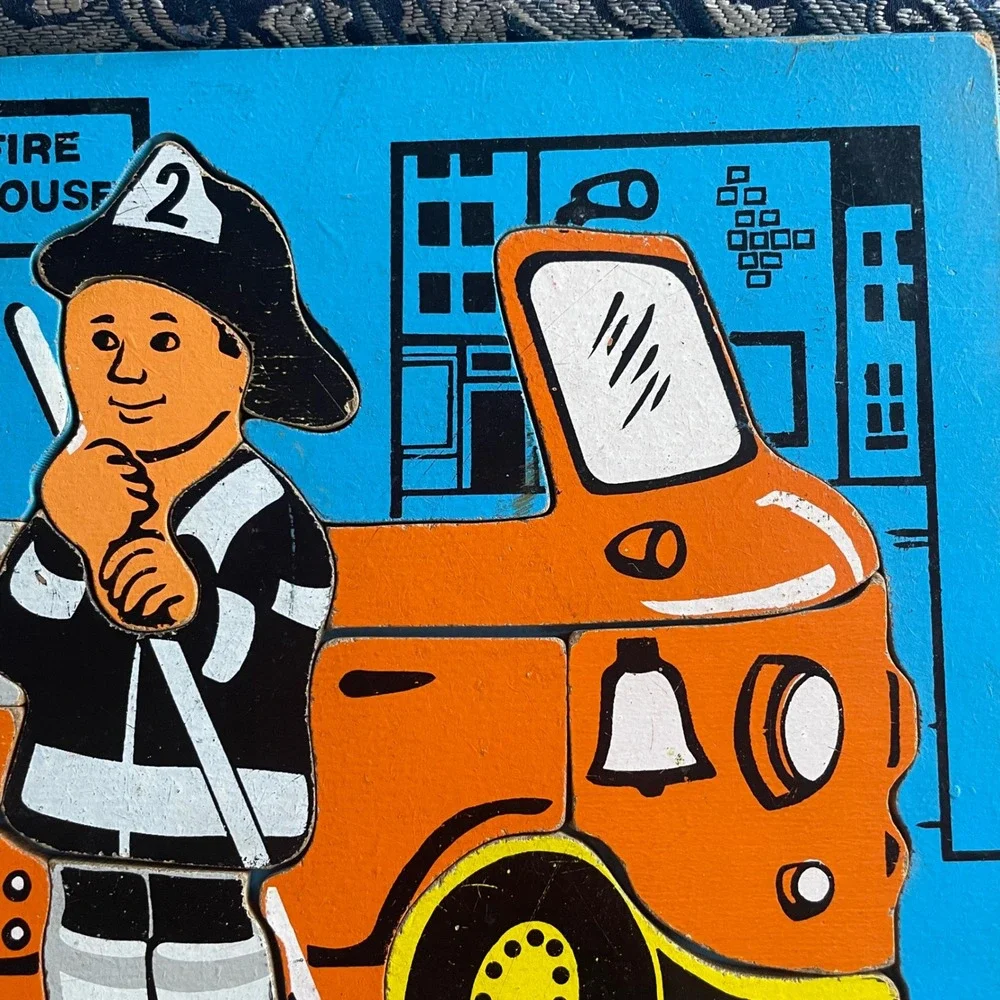 Vintage 1974 Judy Company Firefighter Wooden Inlay Puzzle 13 Pcs J506015 11.5x9